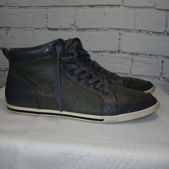 MENS ALDO HIGHT TOP LEATHER LACE UP SNEAKERS, GRAY COLOR, SIZE 12 - Picture 2 of 10